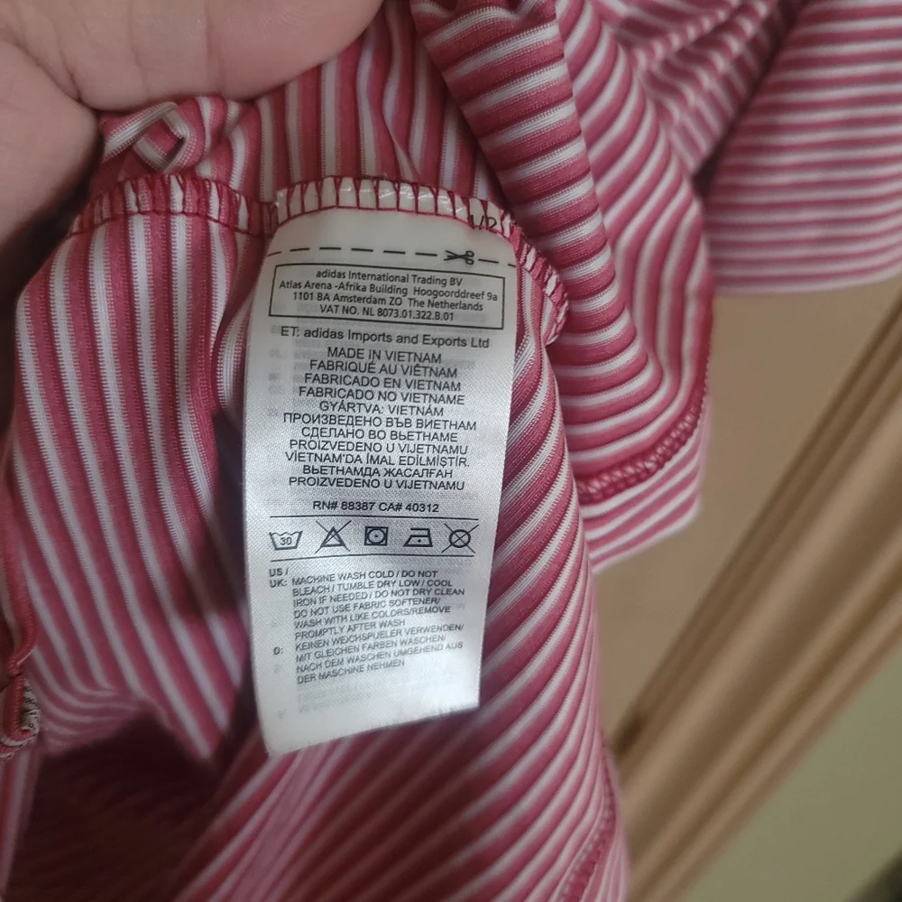 Mens Sz M Adidas Adipure Red Striped Golf Polo Shirt